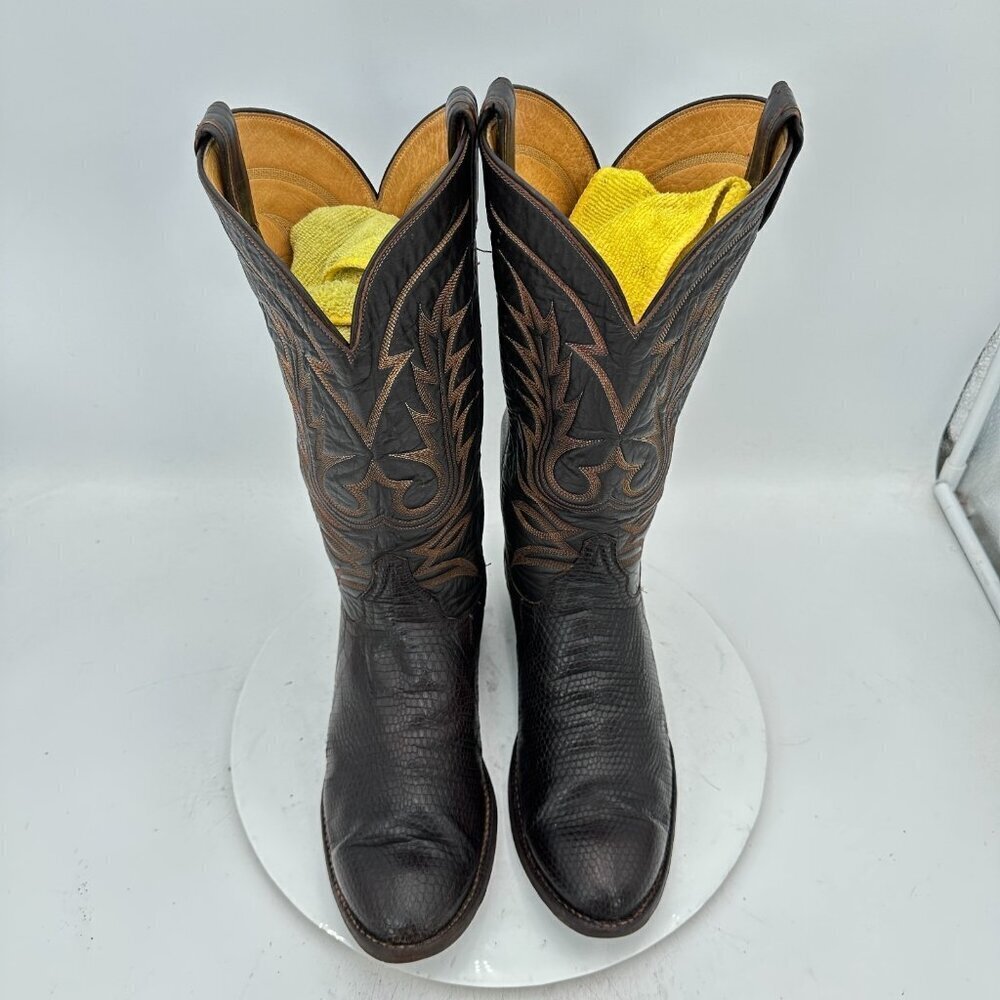 Tony Lama Men Size 8.5 Dark Brown Leather Pull On Western Cowboy Boots - Picture 3 of 14